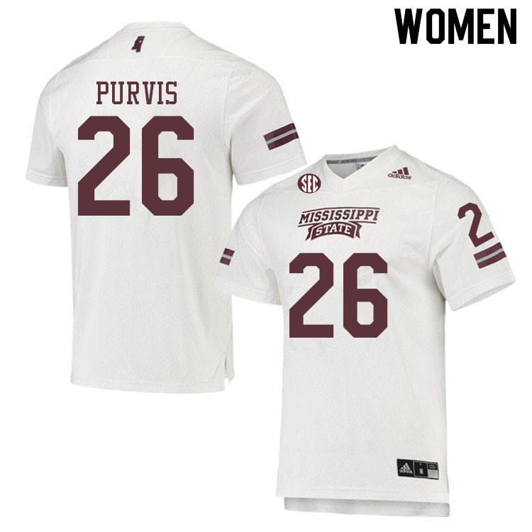 Women #26 J.P. Purvis Mississippi State Bulldogs College Football Jerseys Sale-White - Click Image to Close